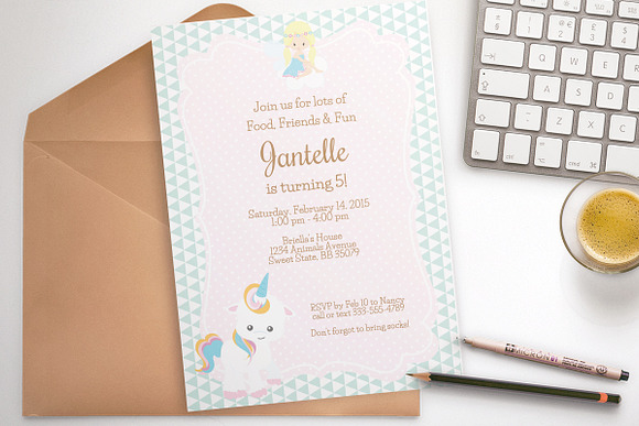 Unicorn birthday party invitation in Card Templates - product preview 2