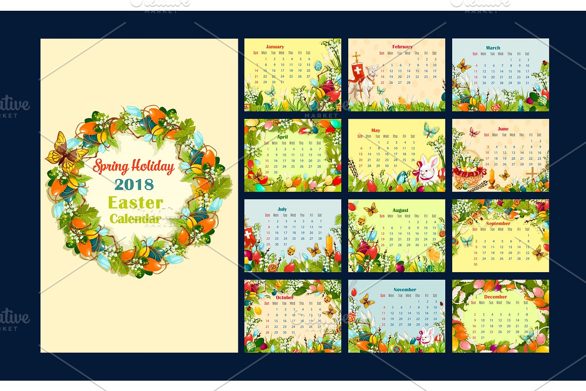 Monthly calendar template with Easter symbols in Graphics - product preview 8