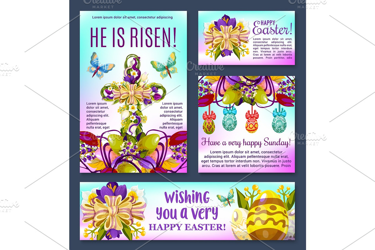 Easter floral cross with egg banner template in Graphics - product preview 8