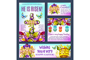 Easter floral cross with egg banner template