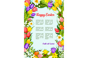Easter flowers bunch wreath vector greeting poster