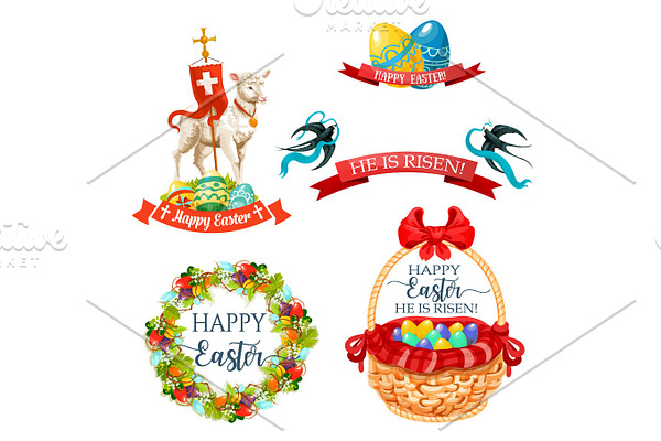 Vector icons and paschal symbols for Easter design