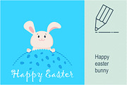 Happy easter bunny blue card