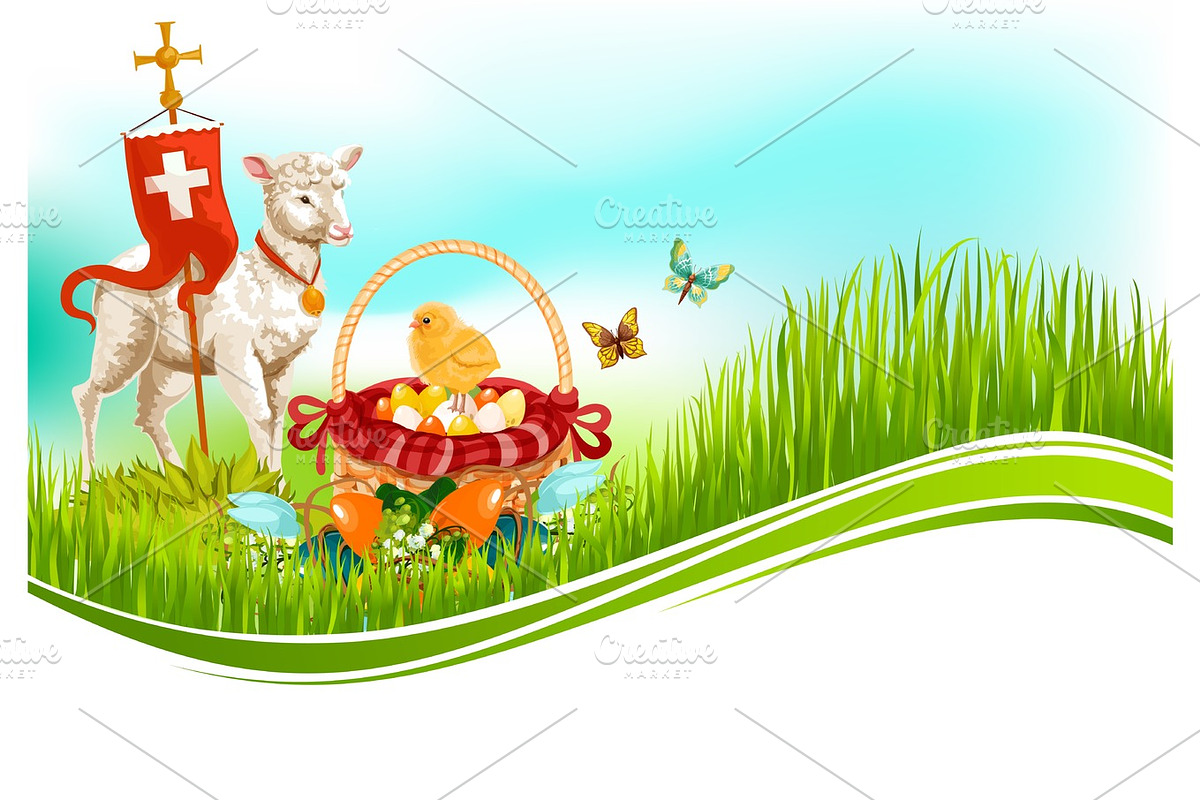 Easter paschal eggs and lamb vector greeting card in Graphics - product preview 8