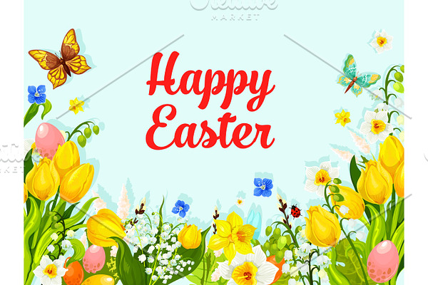 Easter spring flowers holiday vector greeting card