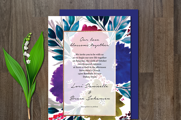 Wedding Invitation Watercolor Flower