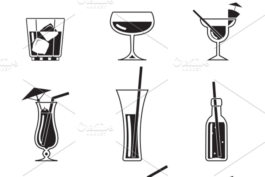 Black Cocktail Icons in Black And White Icons - product preview 8