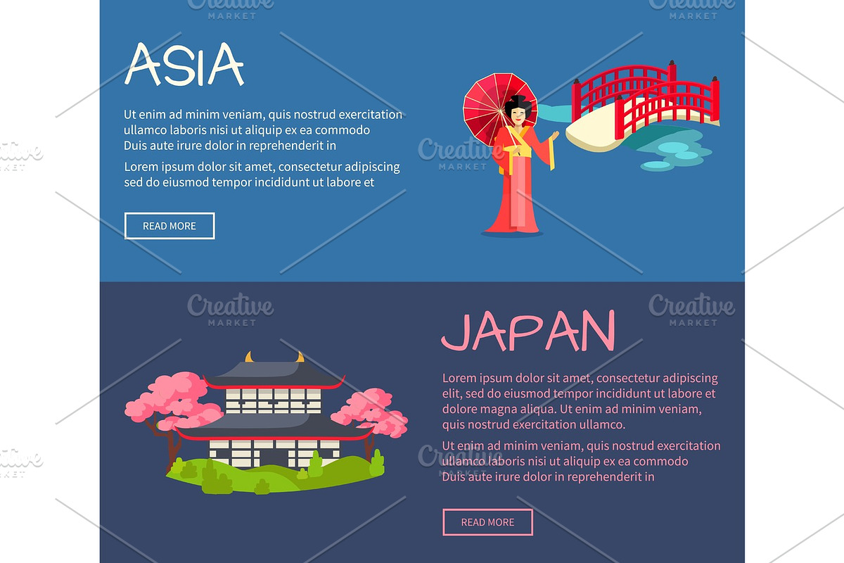 Set of Asia and Japan Flat Vector Web Banners in Illustrations - product preview 8