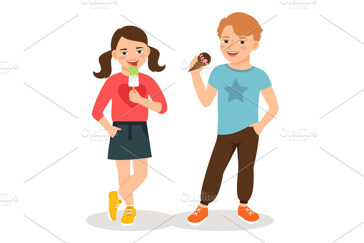 Cartoon children eating ice cream in Illustrations - product preview 8