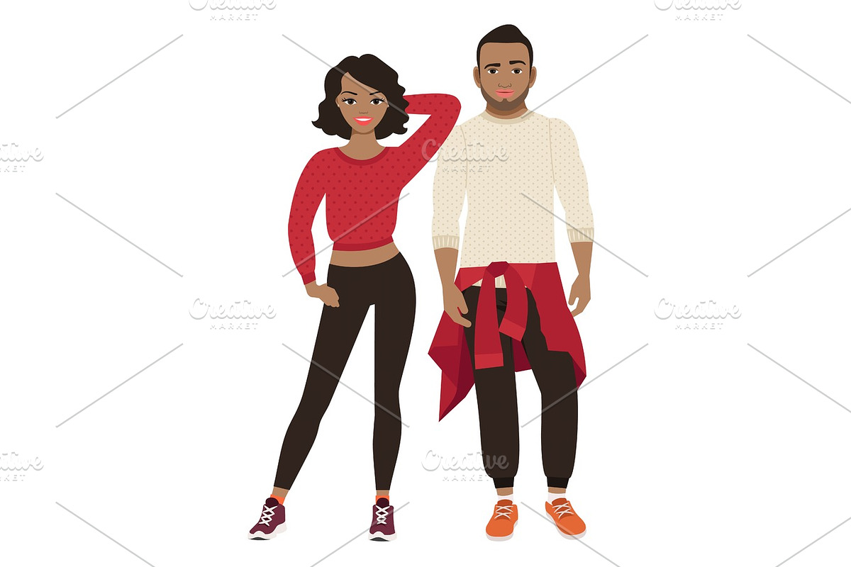 African couple in sport style clothes in Illustrations - product preview 8