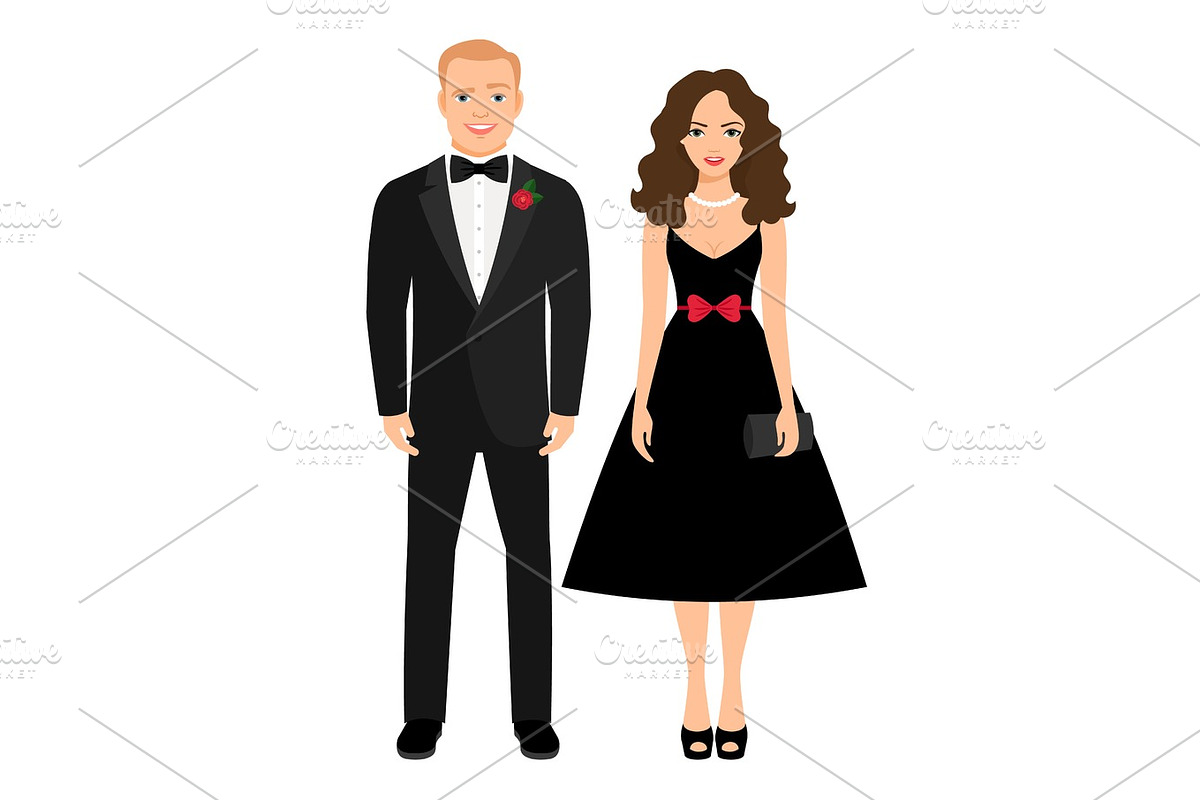 Beautiful couple in evening outfit in Illustrations - product preview 8