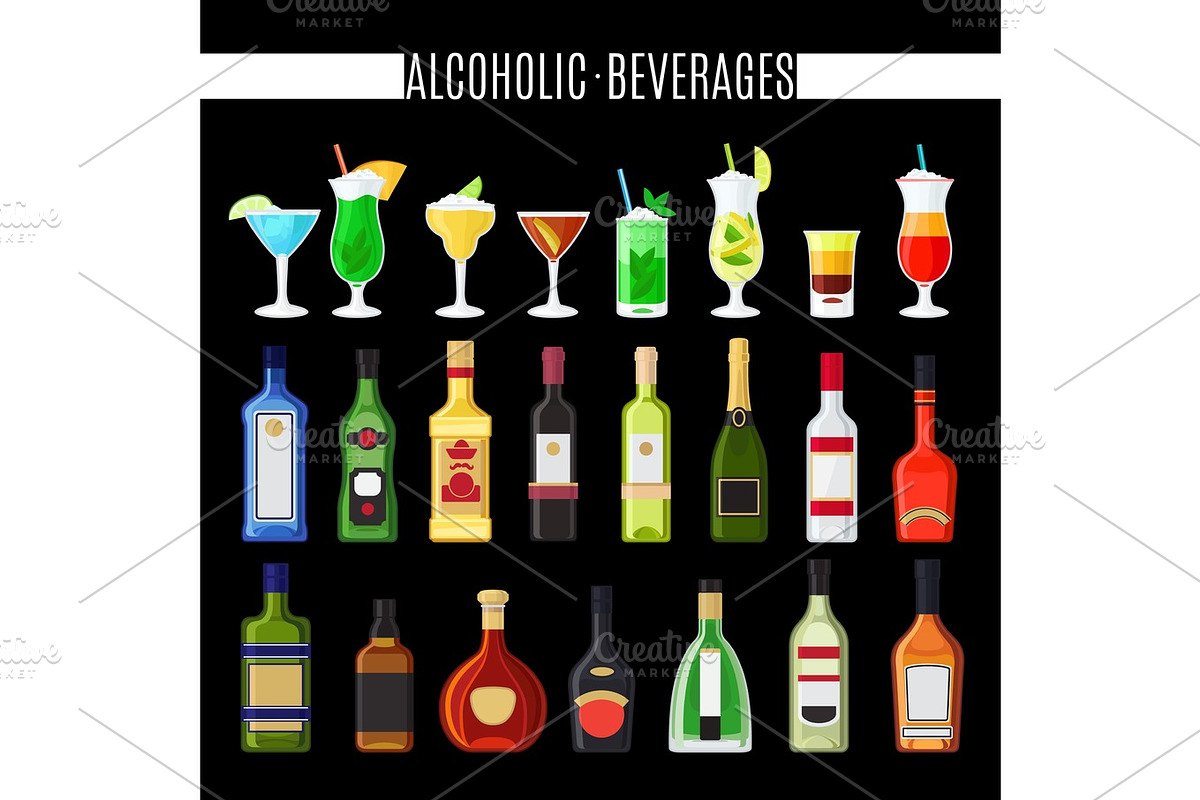 Alcoholic beverages icons set in Illustrations - product preview 8