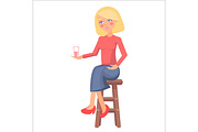 Blond Pregnant Woman with Pink Cheeks Holds Cup