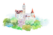 Dracula medieval Castle Bran famous landmarks travel and tourism waercolor illustration