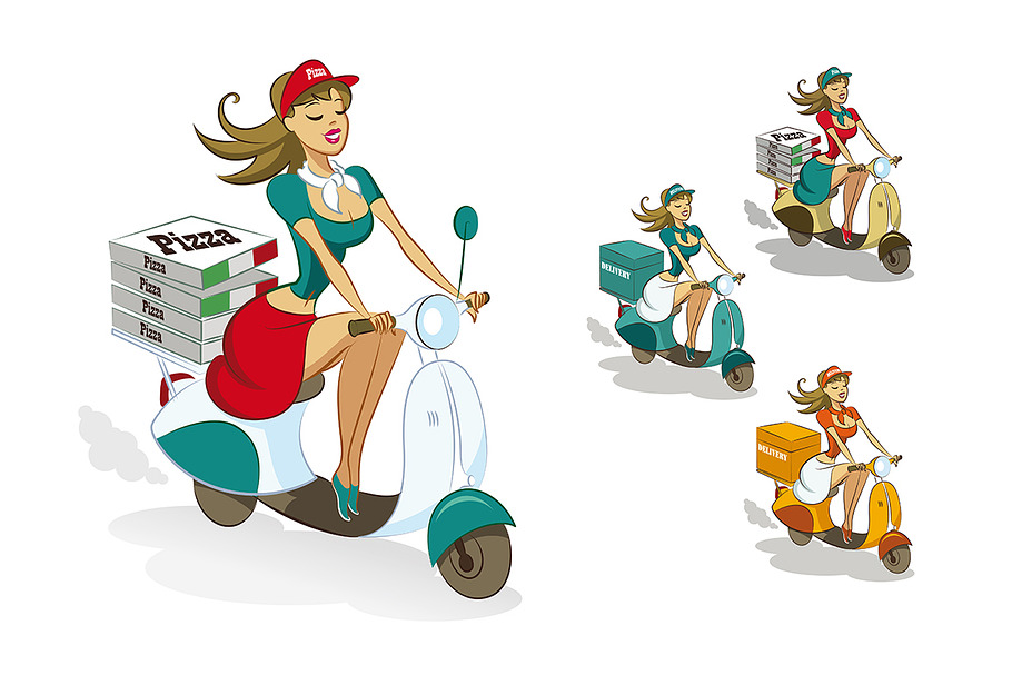 Pizza delivery scooter set.  in Illustrations - product preview 8