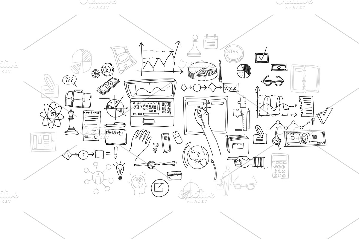 Hand draw doodle elements. Business finance chart graph in Illustrations - product preview 8