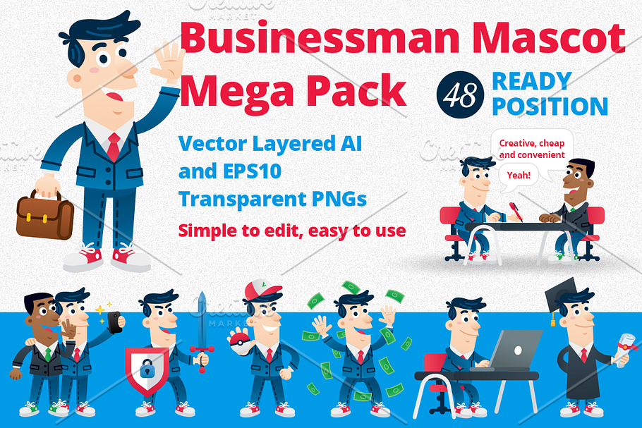 Business Man Mascot Mega Pack in Illustrations - product preview 8
