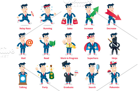 Business Man Mascot Mega Pack in Illustrations - product preview 4
