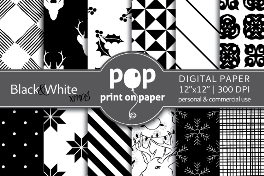 Black&White Christmas Digital Paper in Patterns - product preview 8