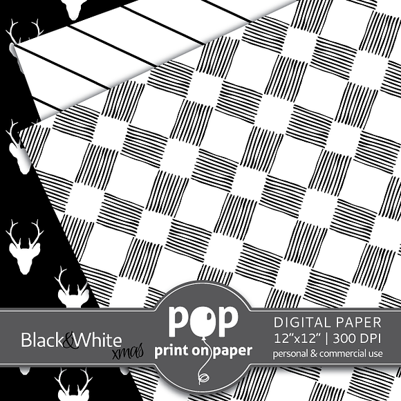 Black&White Christmas Digital Paper in Patterns - product preview 2