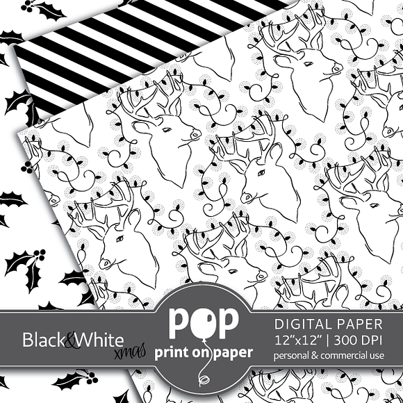 Black&White Christmas Digital Paper in Patterns - product preview 3
