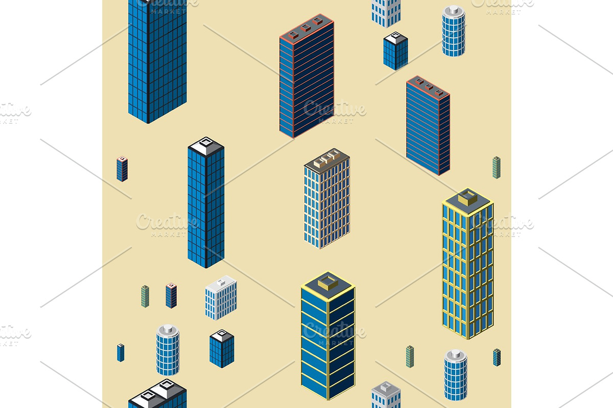 Isometric buildings seamless pattern in Patterns - product preview 8