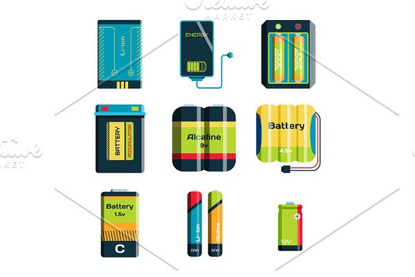 Battery energy tool electricity charge fuel positive supply and isposable generation component alkaline industry technology vector illustration.