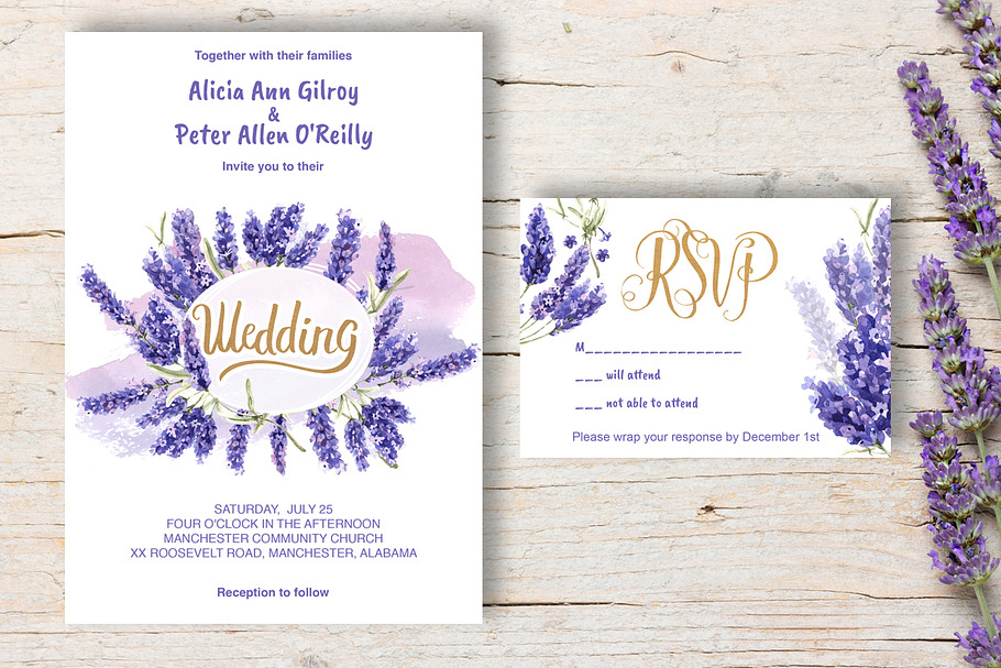 Wedding invitation lavender DiY in Wedding Templates - product preview 8