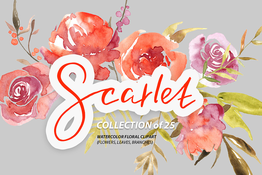 Watercolor red scarlet flowers in Graphics - product preview 8