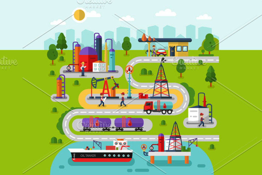 Oil & Gas Industry Map in Illustrations - product preview 8