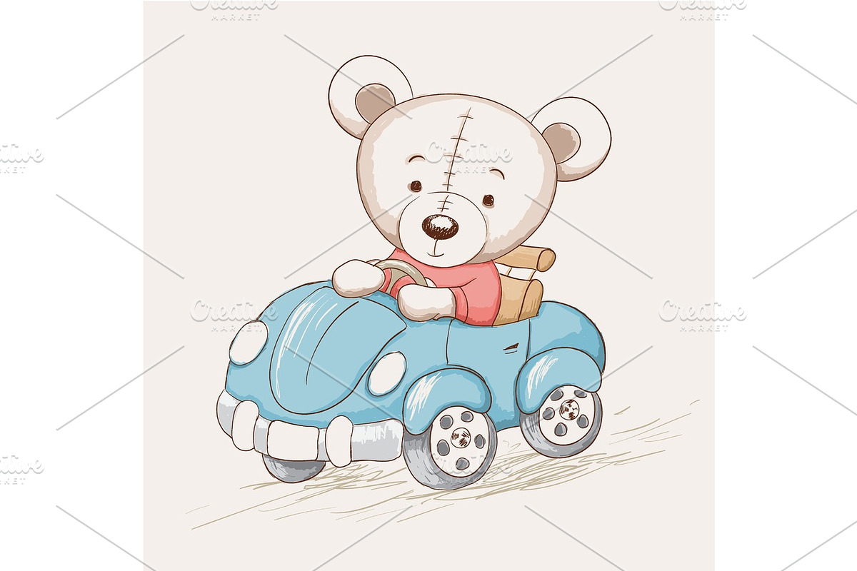 cute funny bear drive a car in Illustrations - product preview 8