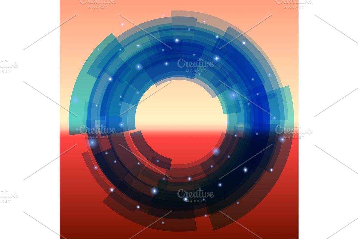Retro-futuristic background with blue segmented circle in Illustrations - product preview 8