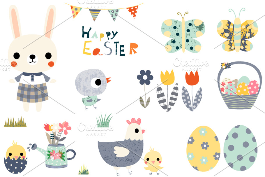Easter clip art set with animals in Illustrations - product preview 8