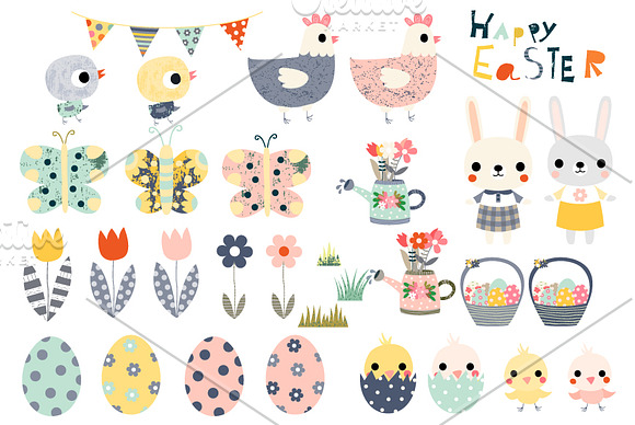 Easter clip art set with animals in Illustrations - product preview 1