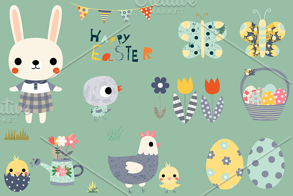 Easter clip art set with animals in Illustrations - product preview 2