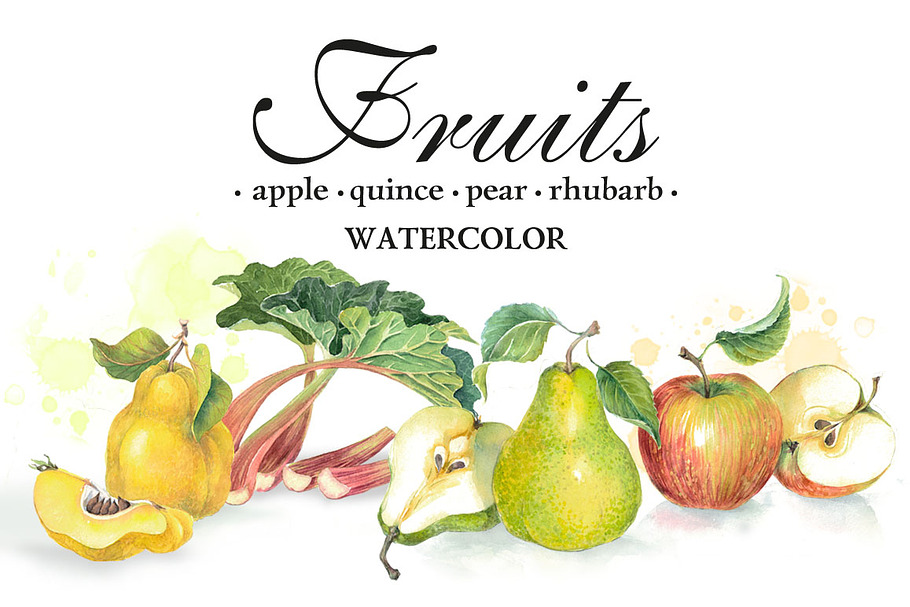 Set of 4 watercolor "Fruits" in Illustrations - product preview 8