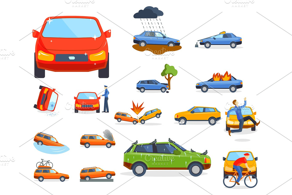 Car crash collision traffic insurance safety automobile emergency disaster and emergency disaster speed repair transport vector illustration. in Illustrations - product preview 8