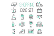 Shopping retail delivery gift card discount business internet and more thin line icons discount price set basket market vector illustration.
