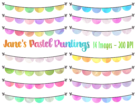 Pastel Bunting Clipart in Illustrations - product preview 1