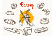 Vintage traditional bakery products sketch