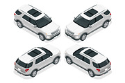 Off-road write car. Modern VIP transport. Flat 3d isometric vector illustration. For infographics and design games.