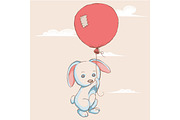 Little rabbit flying with balloon