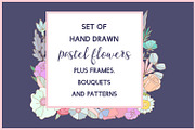 Set of hand drawn pastel flowers.