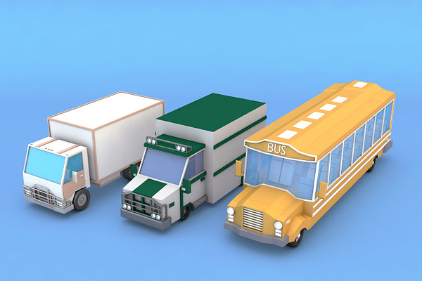 Cartoon Truck Bus Lorry Low Poly