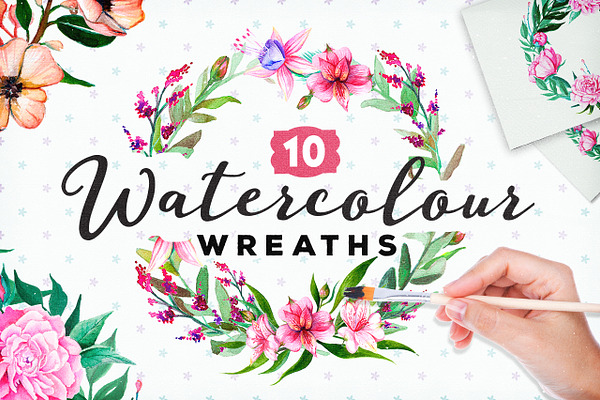 10 Watercolour Wreaths & BONUS File