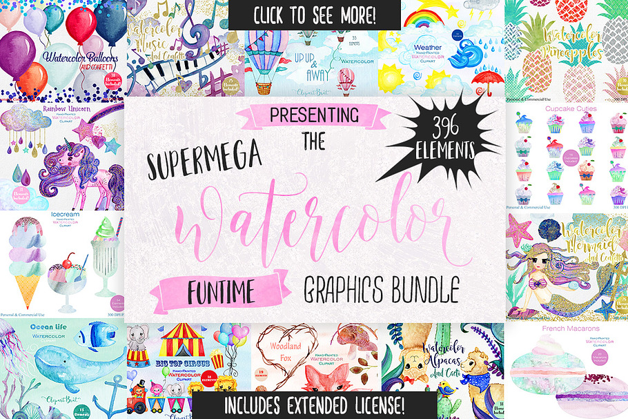 Big Watercolor Fun Graphics Bundle in Illustrations - product preview 8