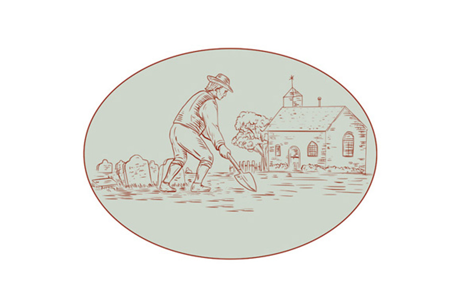 Medieval Grave Digger Shovel Oval  in Illustrations - product preview 8