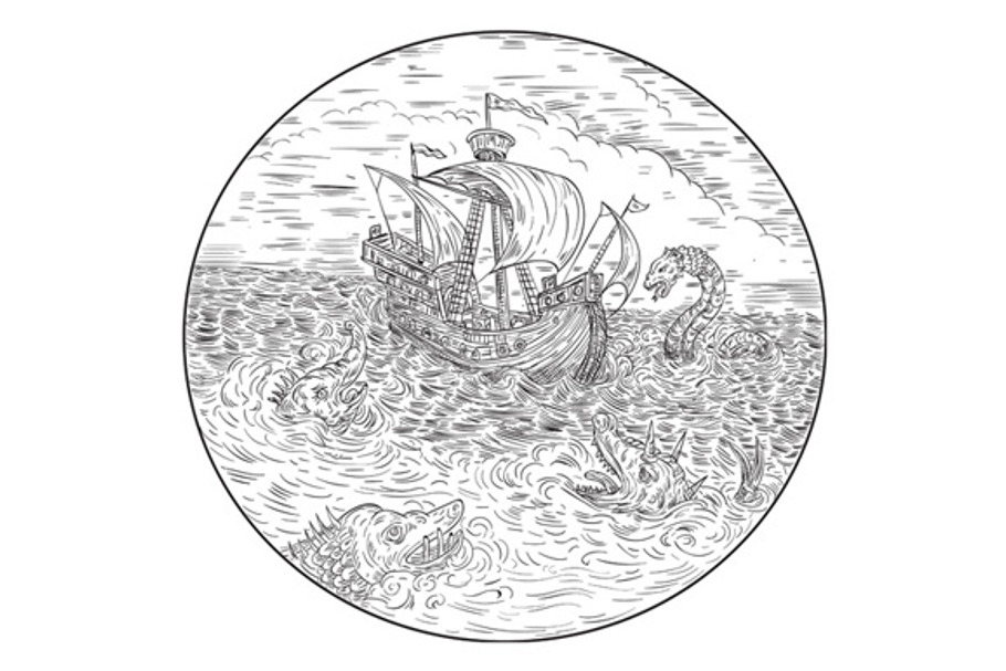 Tall Ship Turbulent Sea Serpents in Illustrations - product preview 8