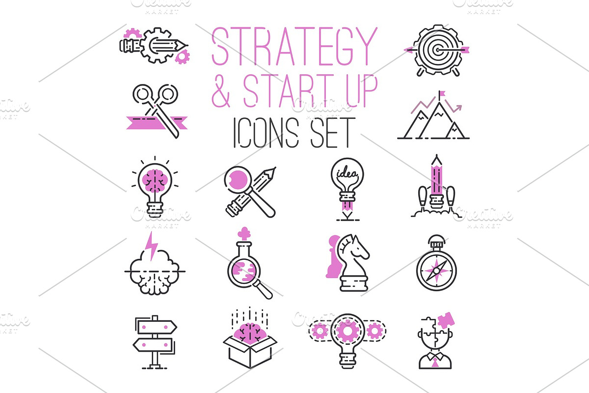 Startup project outline web busines sblack and purple icon set suitable for info graphics websites ui management finance start up vector illustration. in Illustrations - product preview 8