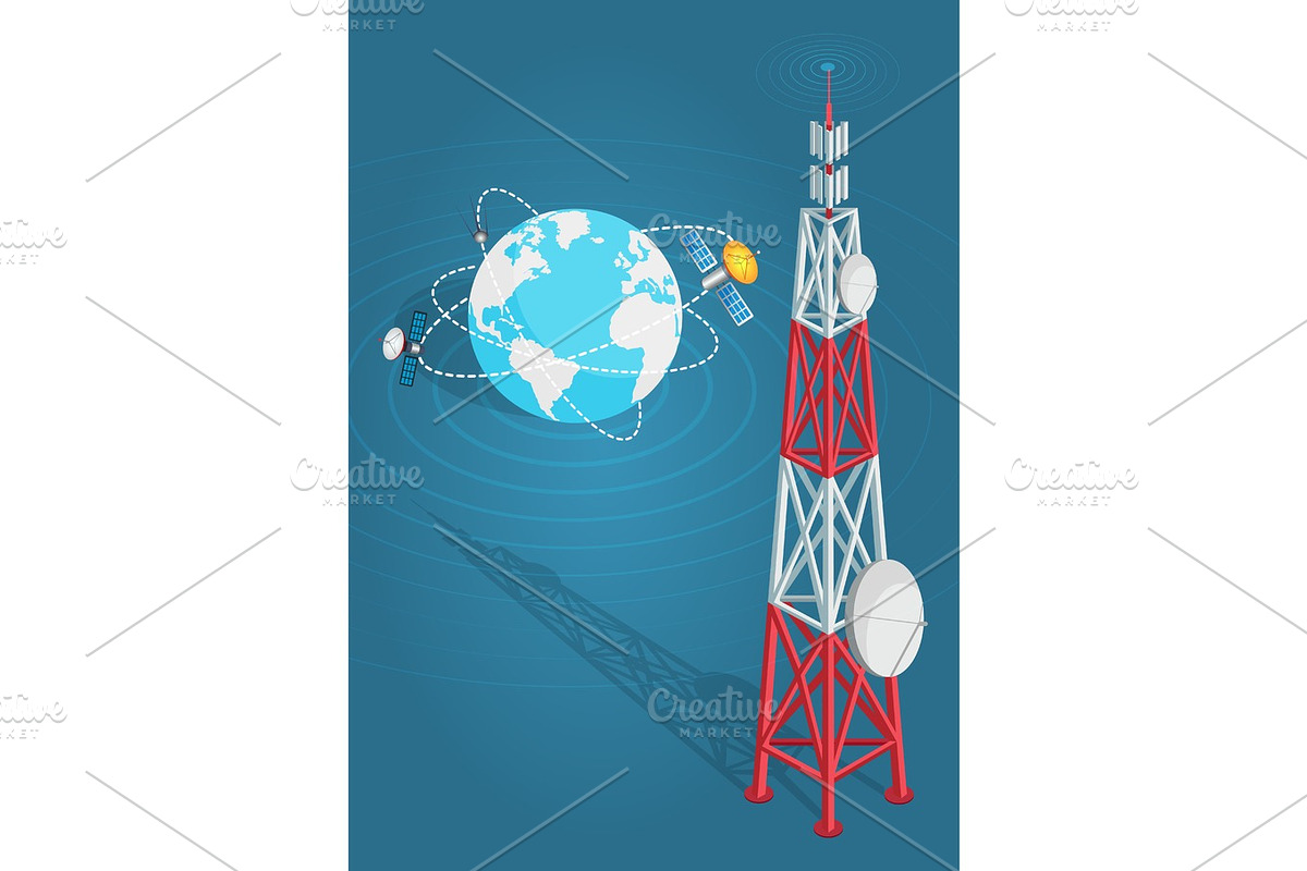 Communications Satellites Transmits to High Tower in Illustrations - product preview 8